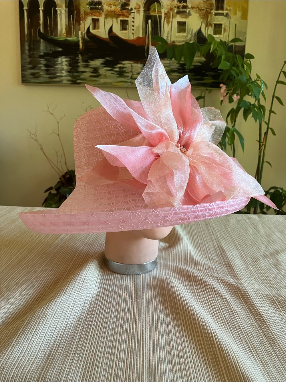 Elegant Pink Ladies' Dress Hat with Floral Accent